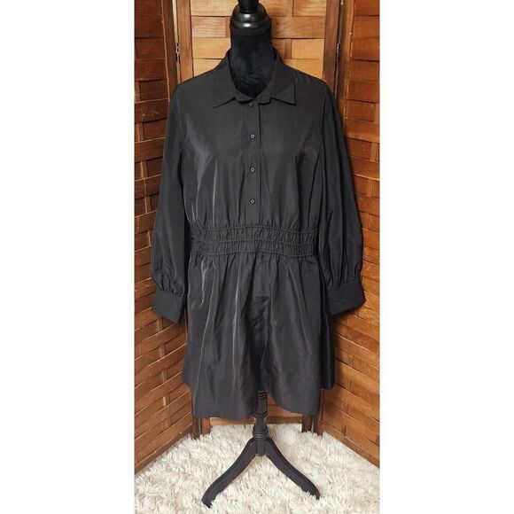 Free Assembly Dress XL Smocked Waist Mini Shirt Dress Long Sleeve Structured - Picture 2 of 7